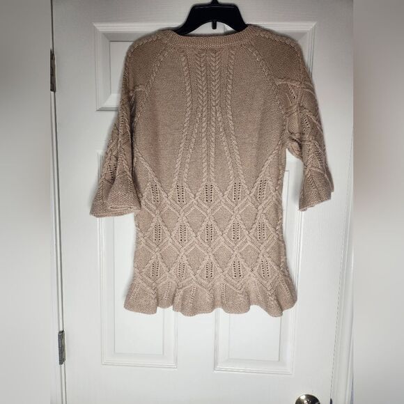 Moda International XL BeigeSnugFit WoolBlendCableKnit 3/4Sleeve Women’s Sweater - Picture 11 of 11